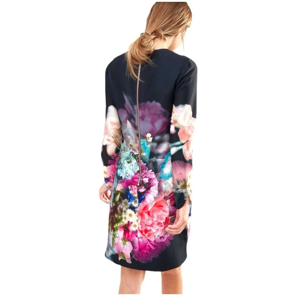 Ted Baker Vyr Dress Focus Bouquet Floral Print Black‎ Mini Tunic Size 2 - Picture 3 of 11